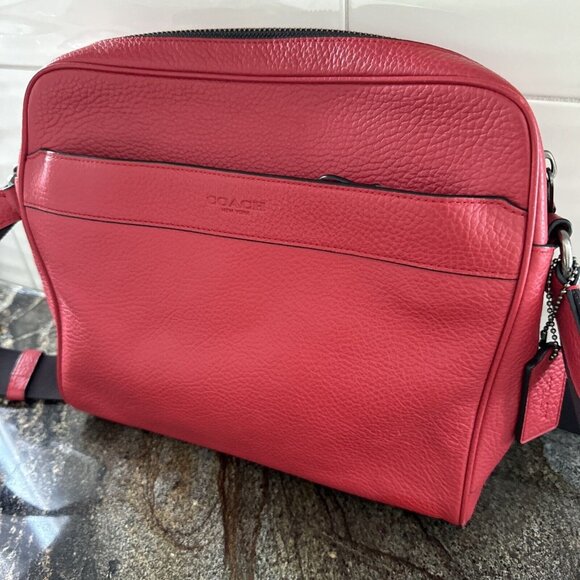NEW Coach‎ Men's Crossbody Messenger Bag Rare F24876 Pebble Red Leather - Picture 5 of 7